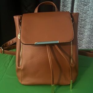 B&E Life Leather Woman’s Ladies Backpack Travel Bag (Brown)